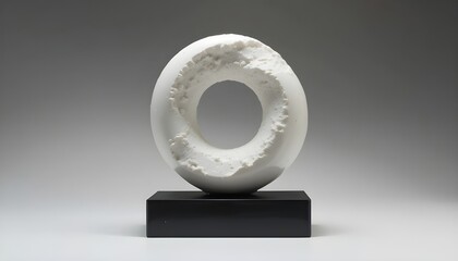 Sculpture abstraite en céramique blanche sur socle noir