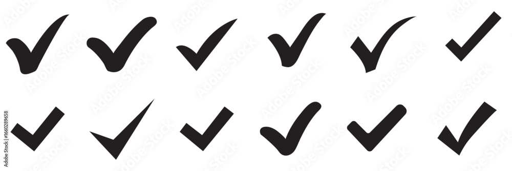 Poster set of tick mark in green and cross mark in red colour and stroke with white background, check and c