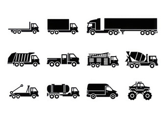 Collection of various truck silhouettes for transportation and industry