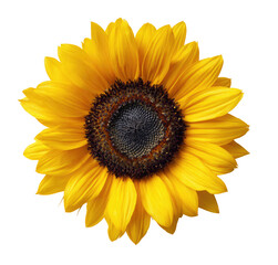Close-up of a vibrant sunflower.  Bright yellow petals surround a dark brown and gray central disc