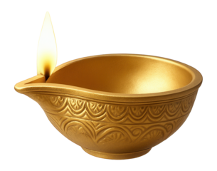 3D golden matte Diwali diya lamp.