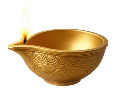 3D golden matte Diwali diya lamp.