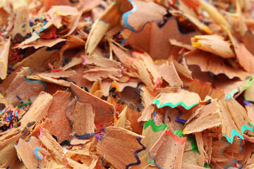 Wooden shavings from colored pencils