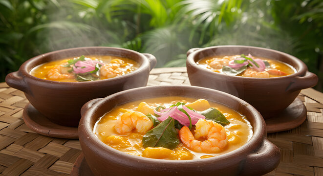 Colorful Tacac&aacute; Dish with Tapioca Gum and Cilantro
