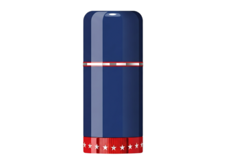 Blue and red cosmetic bottle with star pattern isolated on transparent background