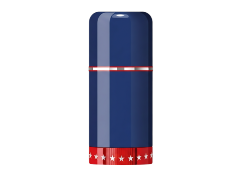 Blue and red cosmetic bottle with star pattern isolated on transparent background