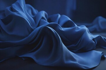 Obraz premium 青い絹織物の抽象的な背景と光の当たる波状のデザイン