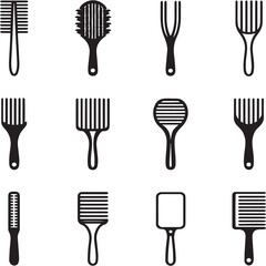 Hair Comb black Line Editable Icons set