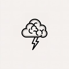 A minimalist cloud icon with a lightning bolt conveying electric storm on clean white plain