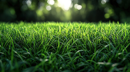 Naklejka premium Lush green grass field outdoor nature scene close-up view sunlit environment vibrant landscape photography