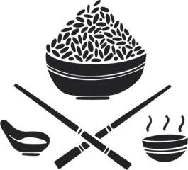 Funny Rice Bowl Illustration with Chopsticks and Food Vibes