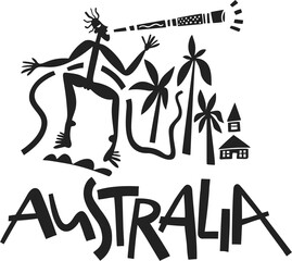 Australia Illustration with Didgeridoo Music and Cultural Travel Spirit