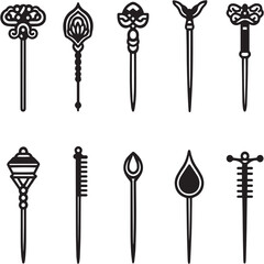 Hair Stick black Line Editable Icons set