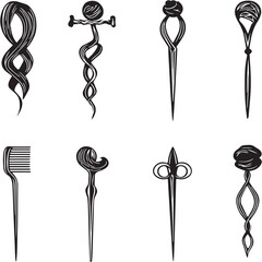 Hair Tie black Line Editable Icons set