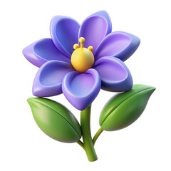 Purple flower with green leaves, vibrant nature illustration