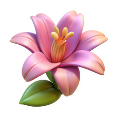digital illustration of a pink lily with green leaves