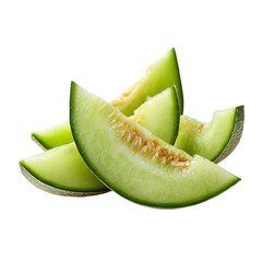 slices of honeydew melon isolated die-cut.