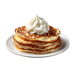 Pancakes with whipped cream isolated die-cut.