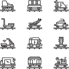 Handcar black Line Editable Icons set