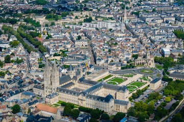 Aerial view of the City of Cean and Abbaye-aux-Hommes in Normandy