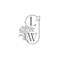 caligraphic style monogram luxury minimalist logo design LW wedding initial concept alphabet letter