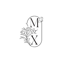caligraphic style monogram luxury minimalist logo design MX wedding initial concept alphabet letter