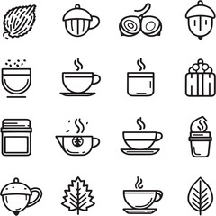 Hazelnut Coffee black Line Editable Icons set