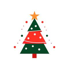 Decorated Christmas Tree Vector– Holiday Decoration with Star and Ornaments.