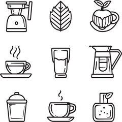 Hazelnut Coffee black Line Editable Icons set