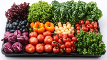 色とりどりの新鮮な野菜の盛り合わせ トマト レタス パプリカ カラフルな背景