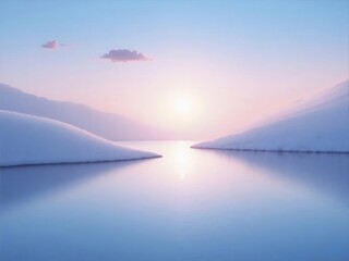 Fototapeta premium Serene Sunset Over Lake and Mountains Reflecting Pink And Blue Skies