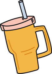 Orange Juice Glass Cartoon in Fun Hand-Drawn Doodle Style