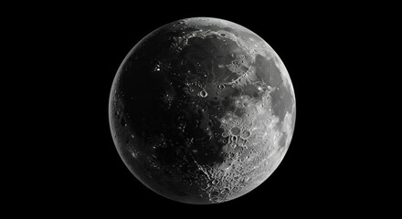 Fototapeta premium Detailed full moon phase with visible craters against a stark black background