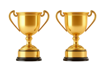 A trophy with a dark blue, light pink, and gold gradient on a white background. 