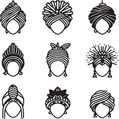 Head Scarf black Line Editable Icons set