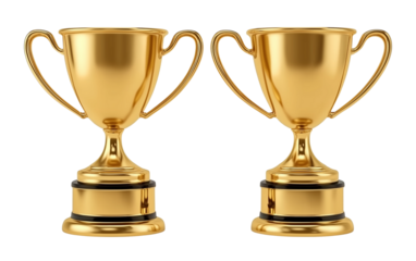 A trophy with a dark blue, light pink, and gold gradient on a white background. 