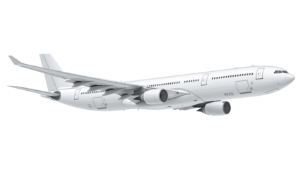 Commercial passenger airplane in flight, isolated on transparent background