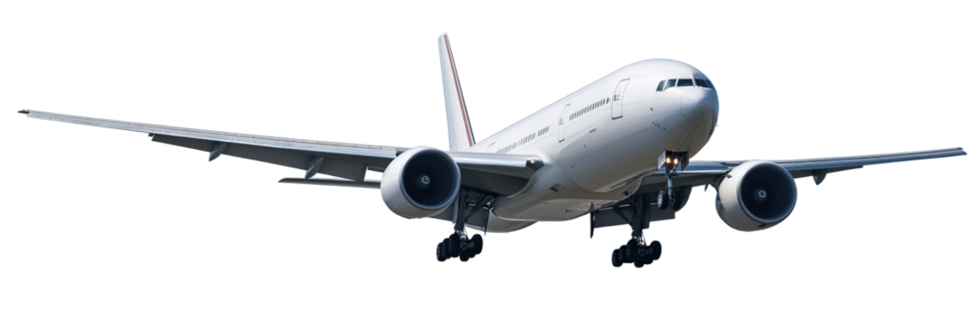 Commercial passenger airplane in flight, isolated on transparent background