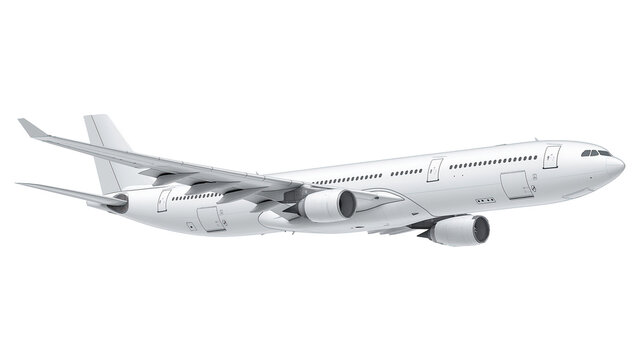 Commercial passenger airplane in flight, isolated on transparent background