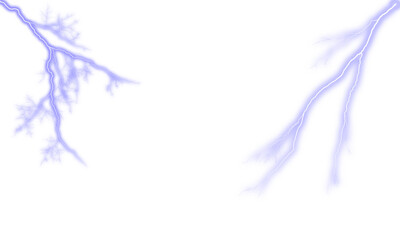 Purple lightning bolt and electric thunder strike. Glowing storm flash effect isolated on a transparent background.
