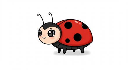 Obraz premium 愛らしいテントウムシ 可愛く歩く姿 明るい背景. AI Generated