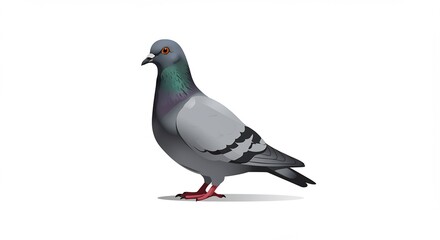 Obraz premium 白い背景 羽根美しく輝くハト 写実的イラスト. AI Generated