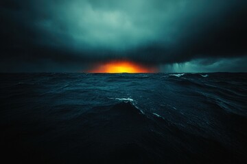 Naklejka premium Ocean storm at sunrise reveals vibrant sky