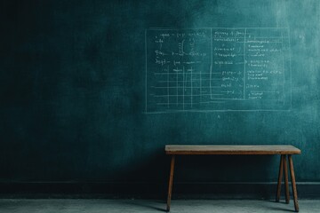 Wall features various formulas and a table diagram