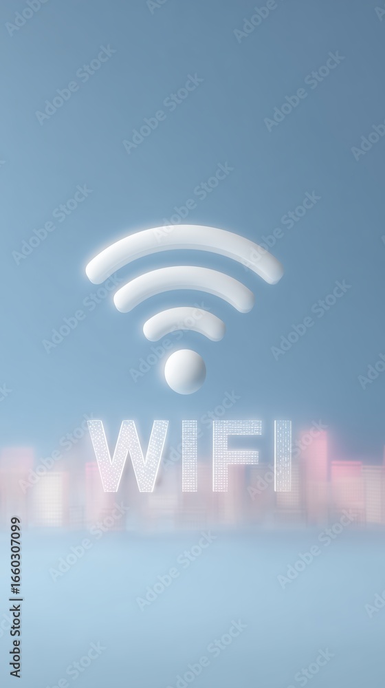 Poster wifi symbol illustration with soft gradient background, featuring modern design elements and vibrant