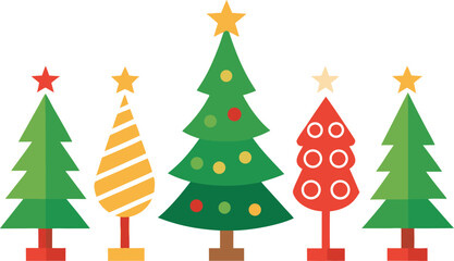 A festive collection of stylized christmas trees with stars