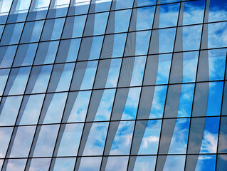 Sky reflection in windows of modern building background
