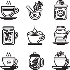 Honey Almond Latte black Line Editable Icons set