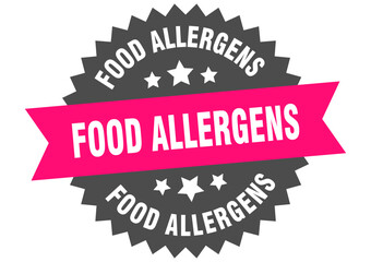 food allergens. food allergens round pink label isolated on transparent background