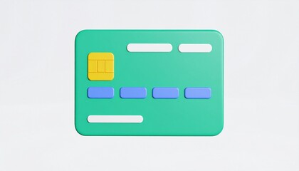 3D Render of a Green Credit Card with Blue and Yellow Accents on a White Background, Perfect for Financial and E-commerce Concepts